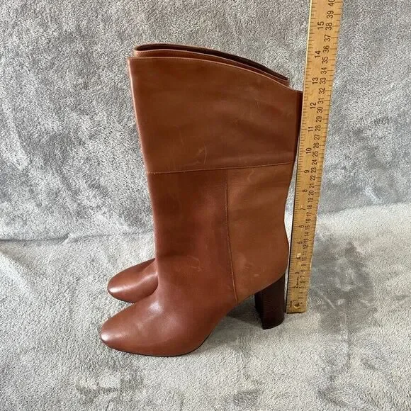 J.Crew Anya Mid Calf Stacked Boot Burnished Brown Leather Womens Size 12 - Picture 11 of 12